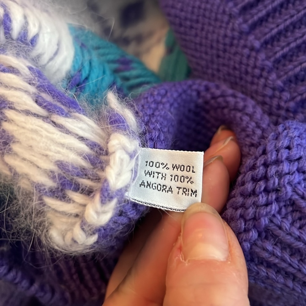 Marceau | Vintage Nordic Fair Isle Sweater Wool Angora Purple White Teal Sz M - Picture 7 of 7